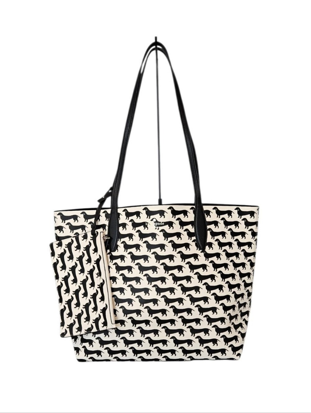 RARE Kate Spade Dachshund Reversible Tote + Wristlet Pouch Retired Dog Print EUC